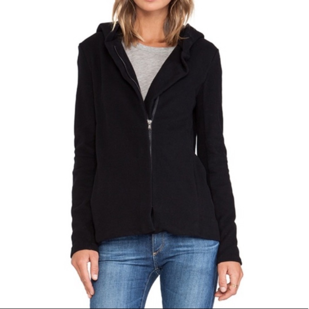James Perse Twill Hooded Jacket Zip Up Black Size 3 (Large)